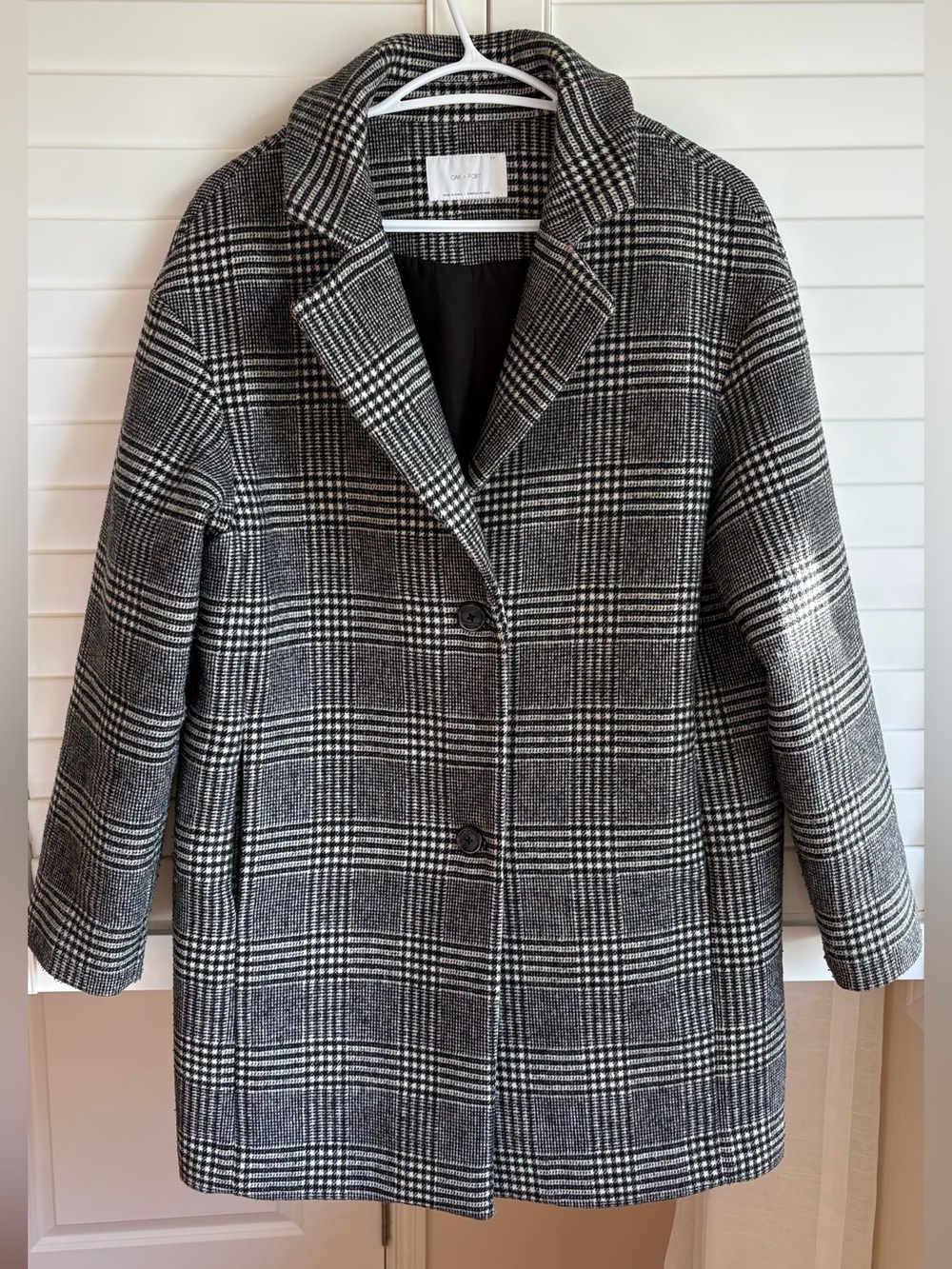 OAK + FORT black white glen plaid wool blend coat